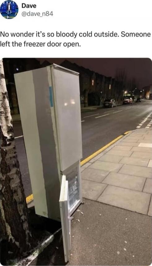No wonder it's so bloody cold outside. Someone left the freezer door open.