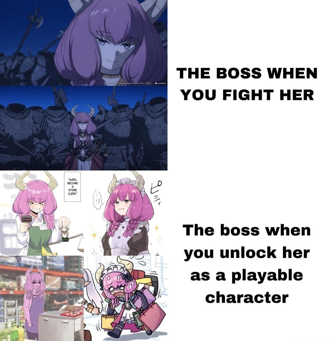 THE BOSS WHEN YOU FIGHT HER The boss when you unlock her as a playable character