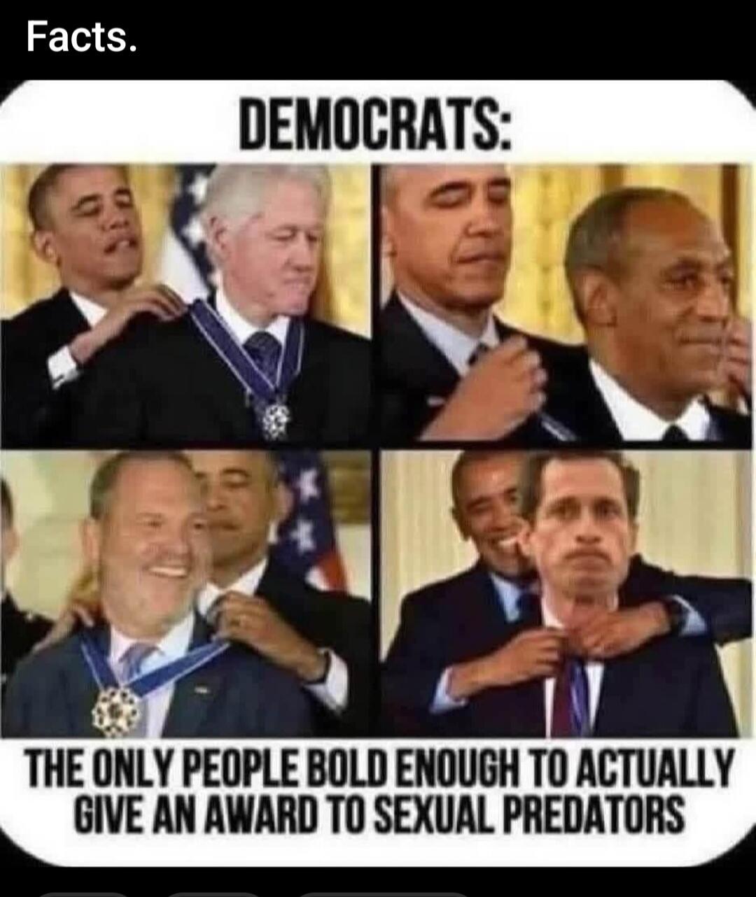 Facts. DEMOCRATS: THE ONLY PEOPLE BOLD ENOUGH TO ACTUALLY GIVE AN AWARD TO SEXUAL PREDATORS