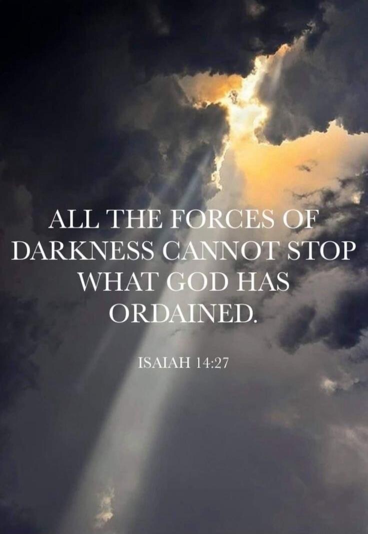 ALL THE FORCES OF DARKNESS CANNOT STOP WHAT GOD HAS ORDAINED. ISAIAH 14:27