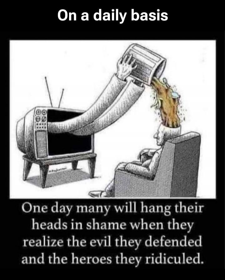 On a daily basis One day many will hang their heads in shame when they realize the evil they defended and the heroes they ridiculed.