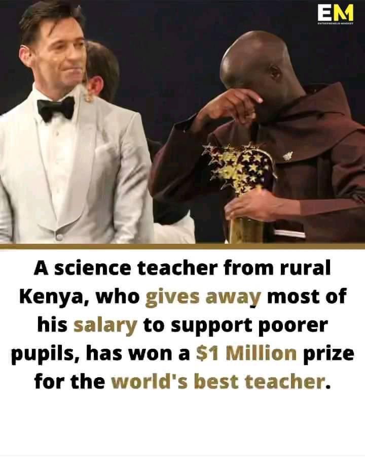 A science teacher from rural Kenya who gives away most of his salary to support poorer pupils has won a 1 Million prize for the worlds best teacher