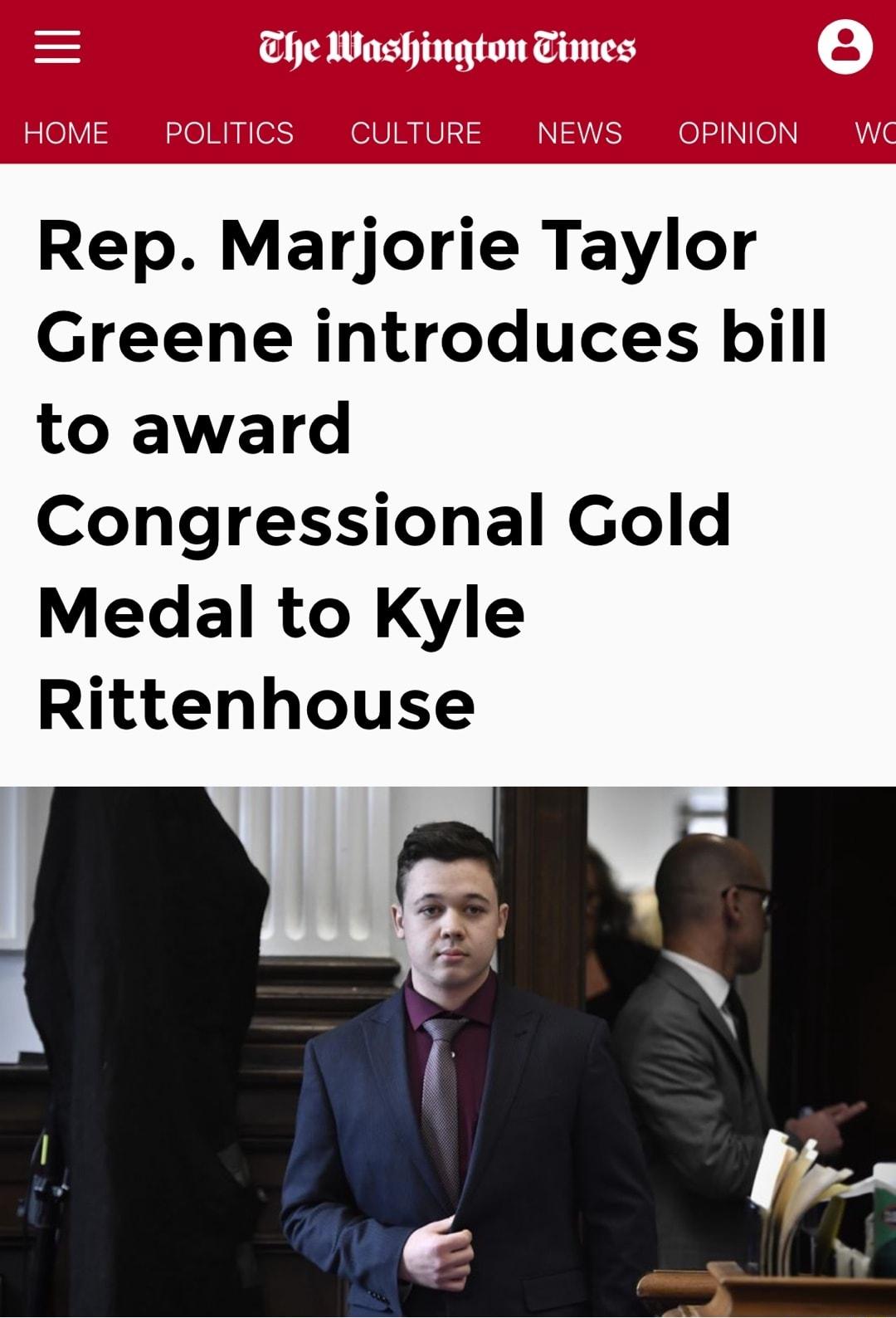 Rep Marjorie Taylor Greene introduces bill to award Congressional Gold Medal to Kyle Rittenhouse