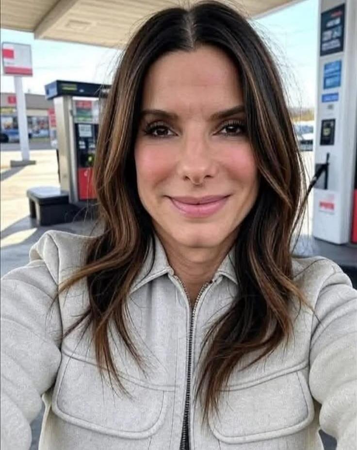 Sandra Bullock at a gas station.