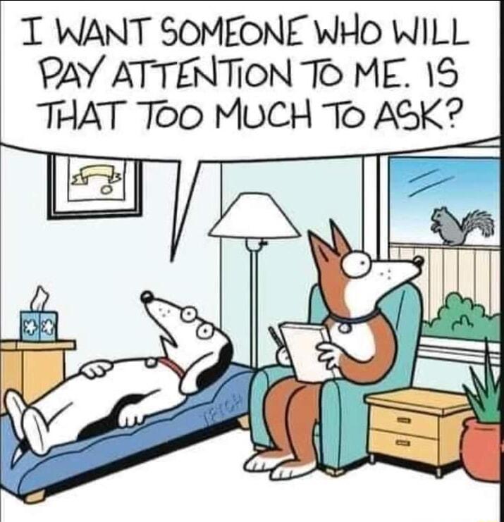 T WANT SOMEONE WHO WILL PaY ATTENTION T ME 15 THAT Too MUCH To ASK