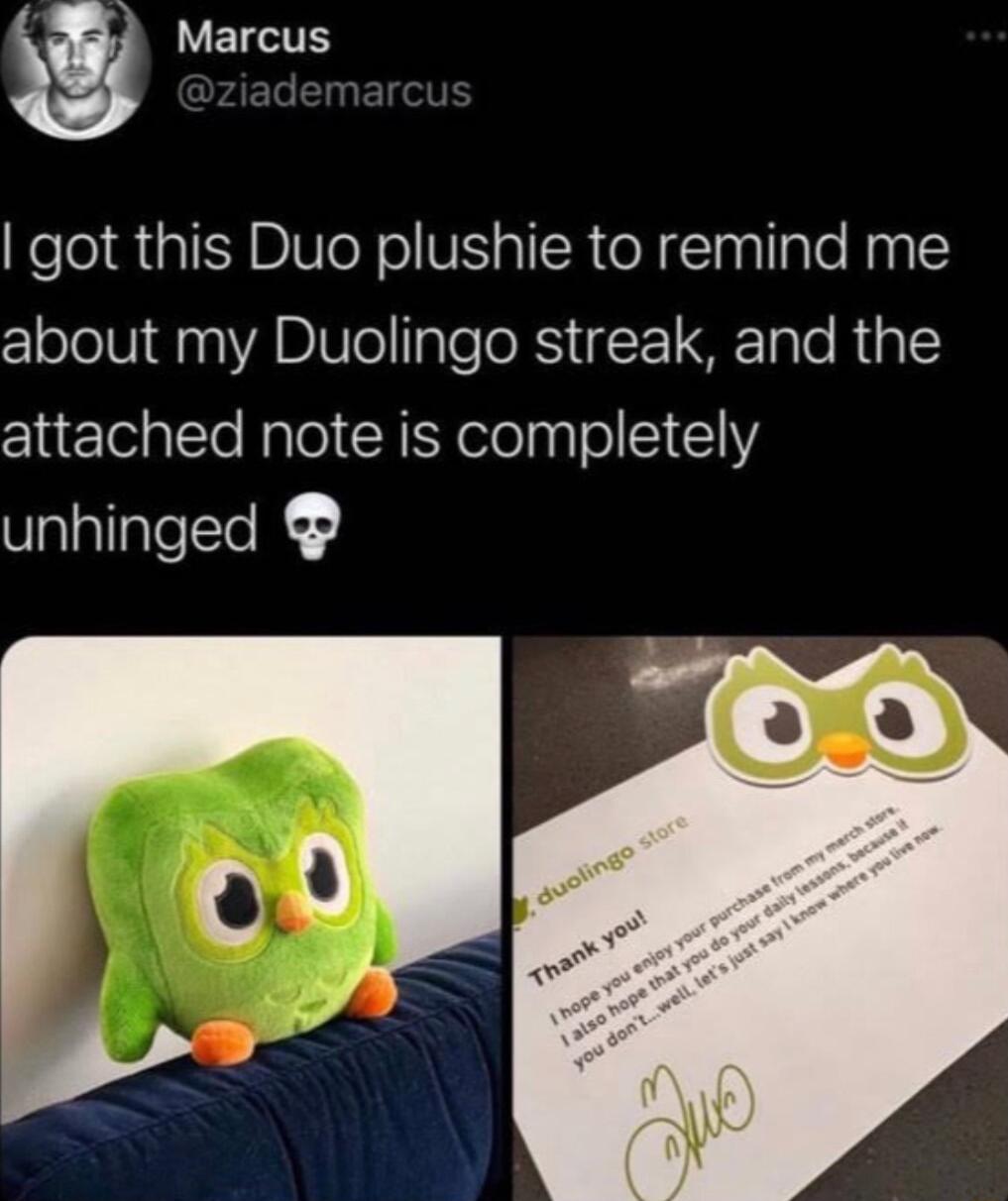 YRS got this Duo plushie to remind me 1olol01 na VABIVlelale o RS F S Tale R ia attached note is completely unhinged