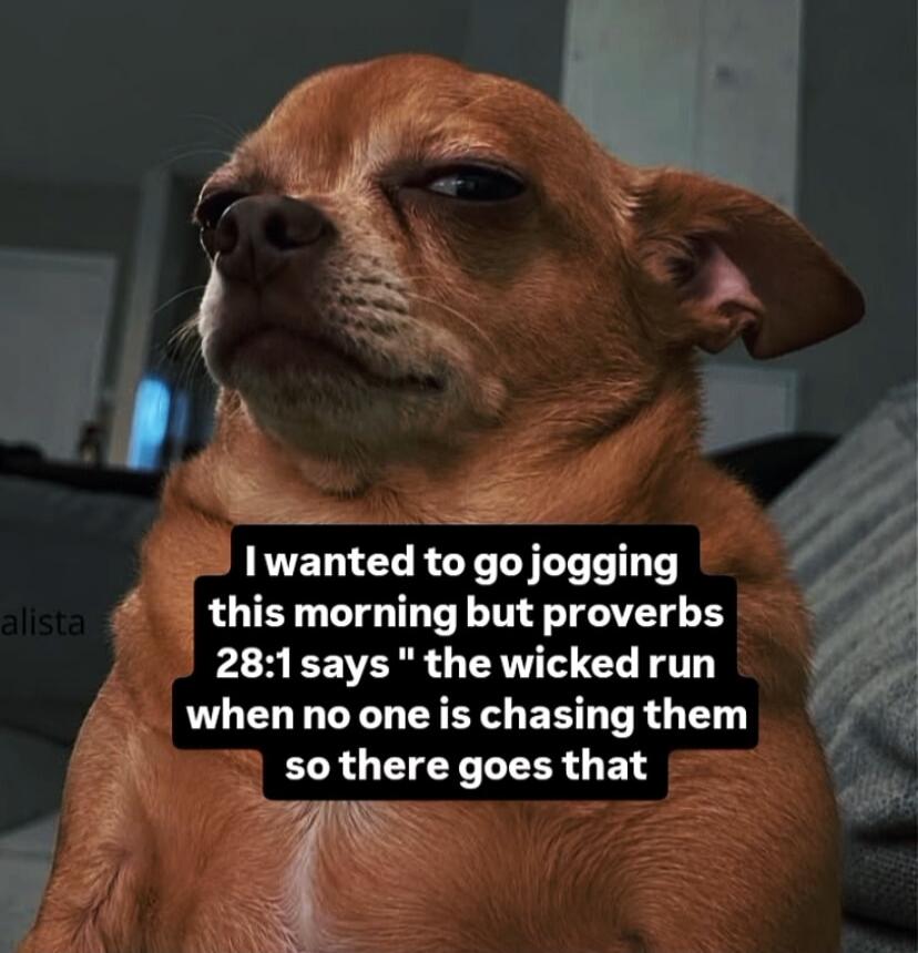 I wanted to go jogging this morning but proverbs 28:1 says 