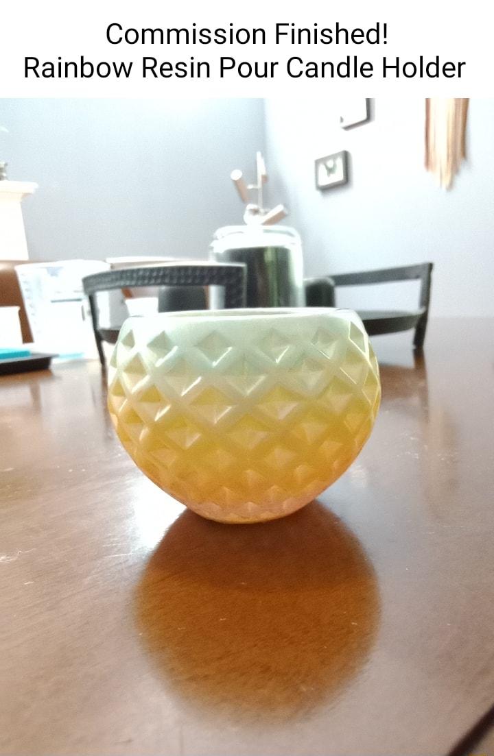 Commission Finished Rainbow Resin Pour Candle Holder al