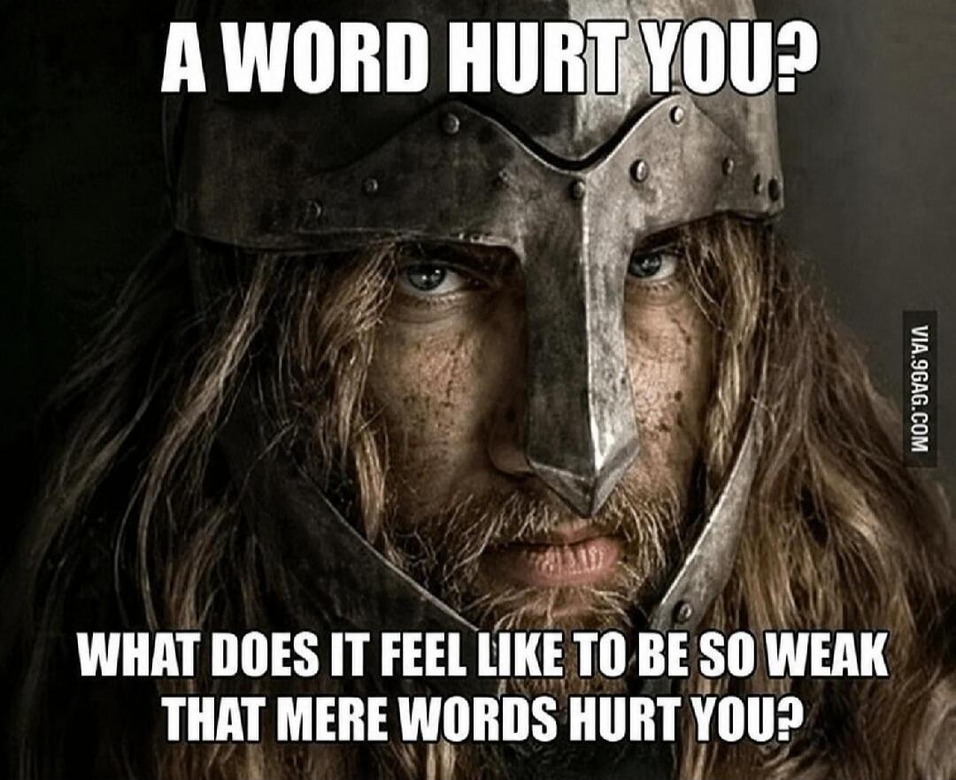 A word hurt you? What does it feel like to be so weak that mere words hurt you?