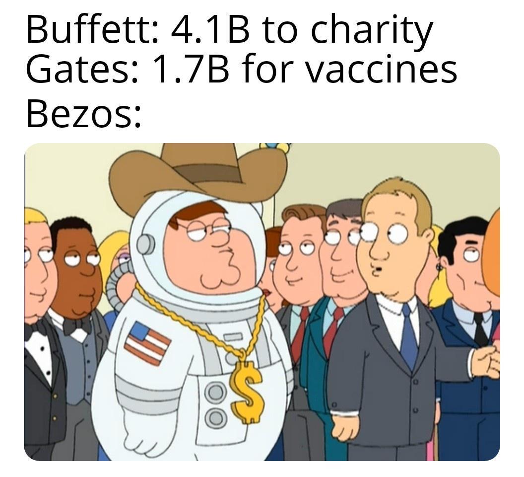 Buffett 41B to charity Gates 17B for vaccines Bezos