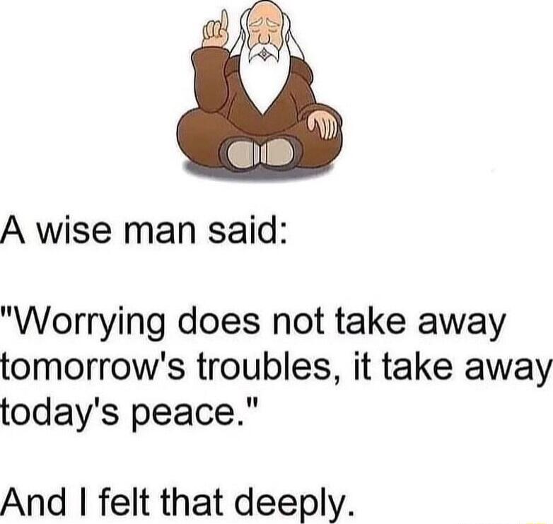 A wise man said Worrying does not take away tomorrows troubles it take away todays peace And felt that deeply