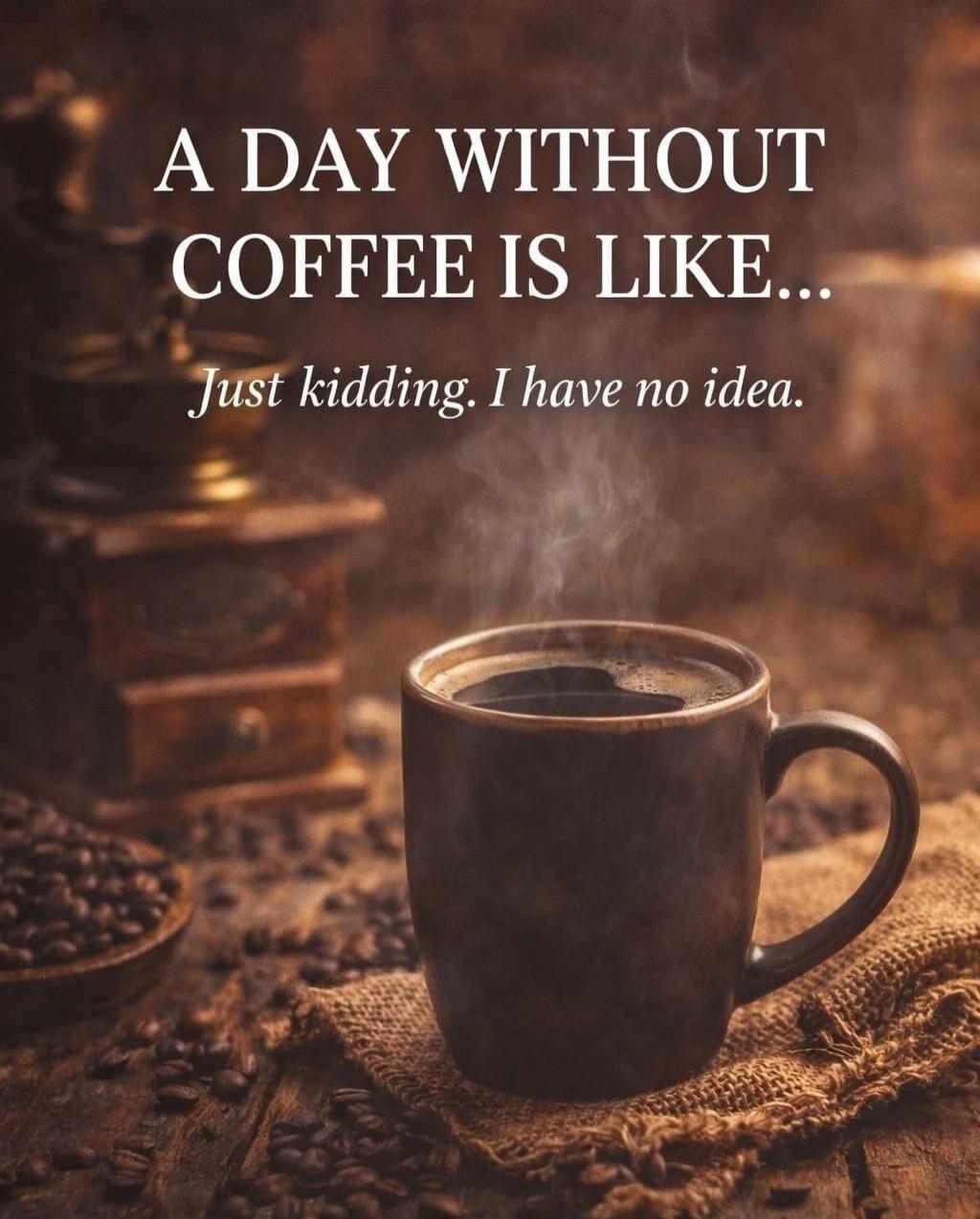 A DAY WITHOUT COFFEE IS LIKE... Just kidding. I have no idea.