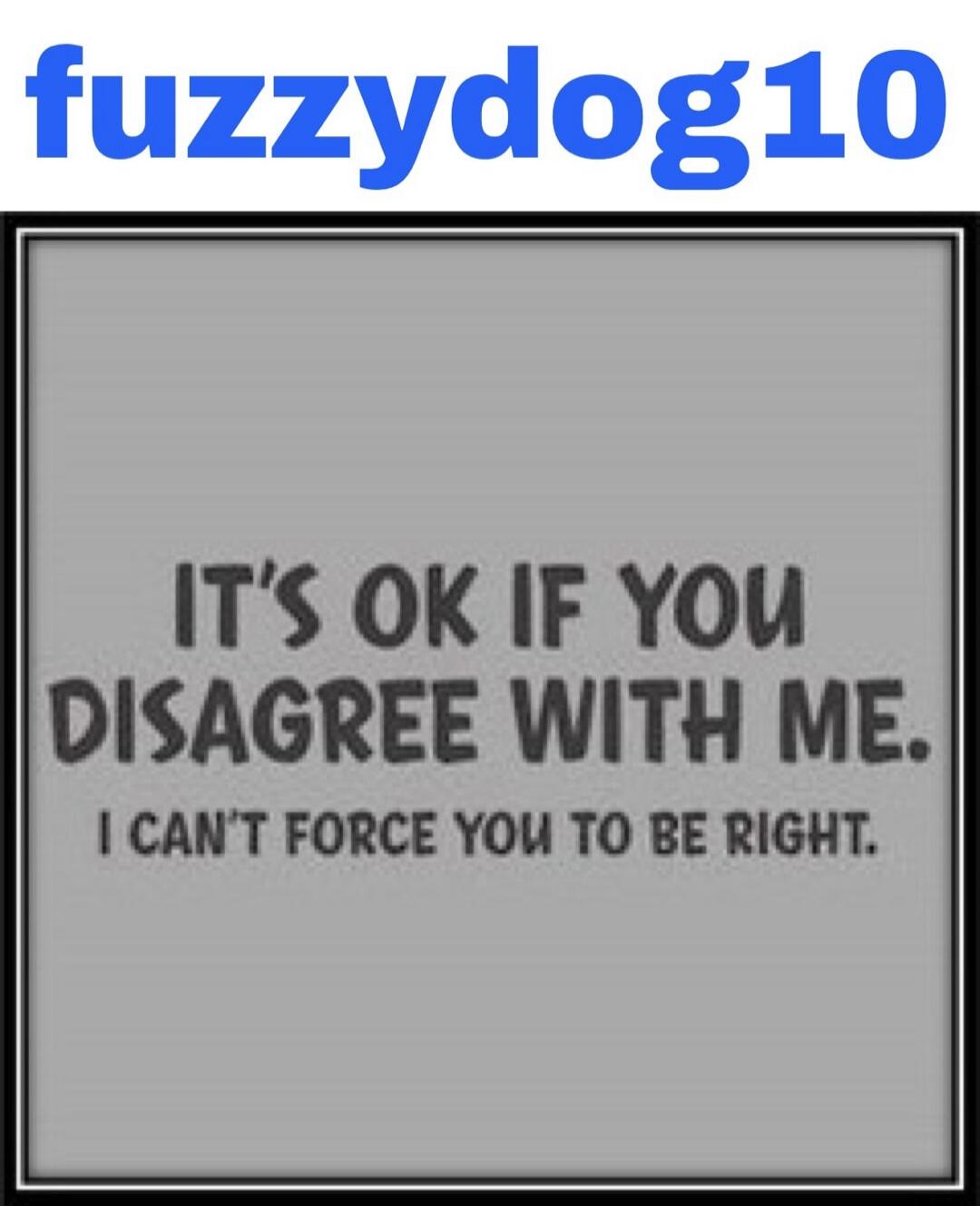 IT'S OK IF YOU DISAGREE WITH ME. I CAN'T FORCE YOU TO BE RIGHT.