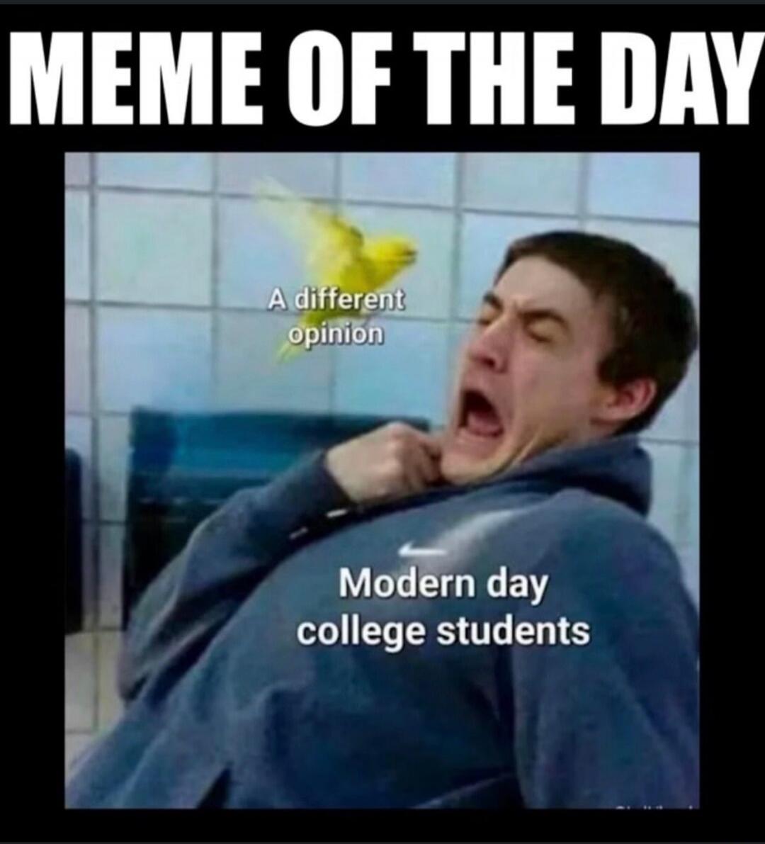 MEME OF THE DAY
A different opinion
Modern day college students