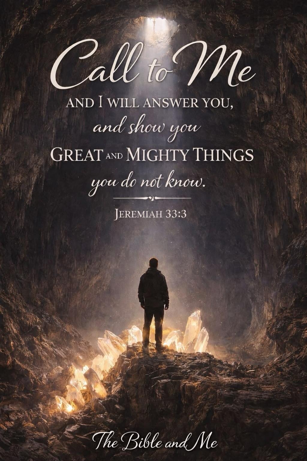 Call to Me AND I WILL ANSWER YOU, and show you GREAT and MIGHTY THINGS you do not know. JEREMIAH 33:3 The Bible and Me