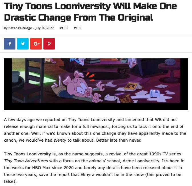 Tiny Toons Looniversity Will Make One Drastic Change From The Original by etk Wy 0 32 A few days ago we reported on Tiny Toans Looniversiy and lamented that WB did not release enaugh material to make for a fll newspostforcing us o tack t onto the end of another one Wl if wed known aboust this one change they have apparently made to the canon we wouldve had plenty o talk about Better late than neve