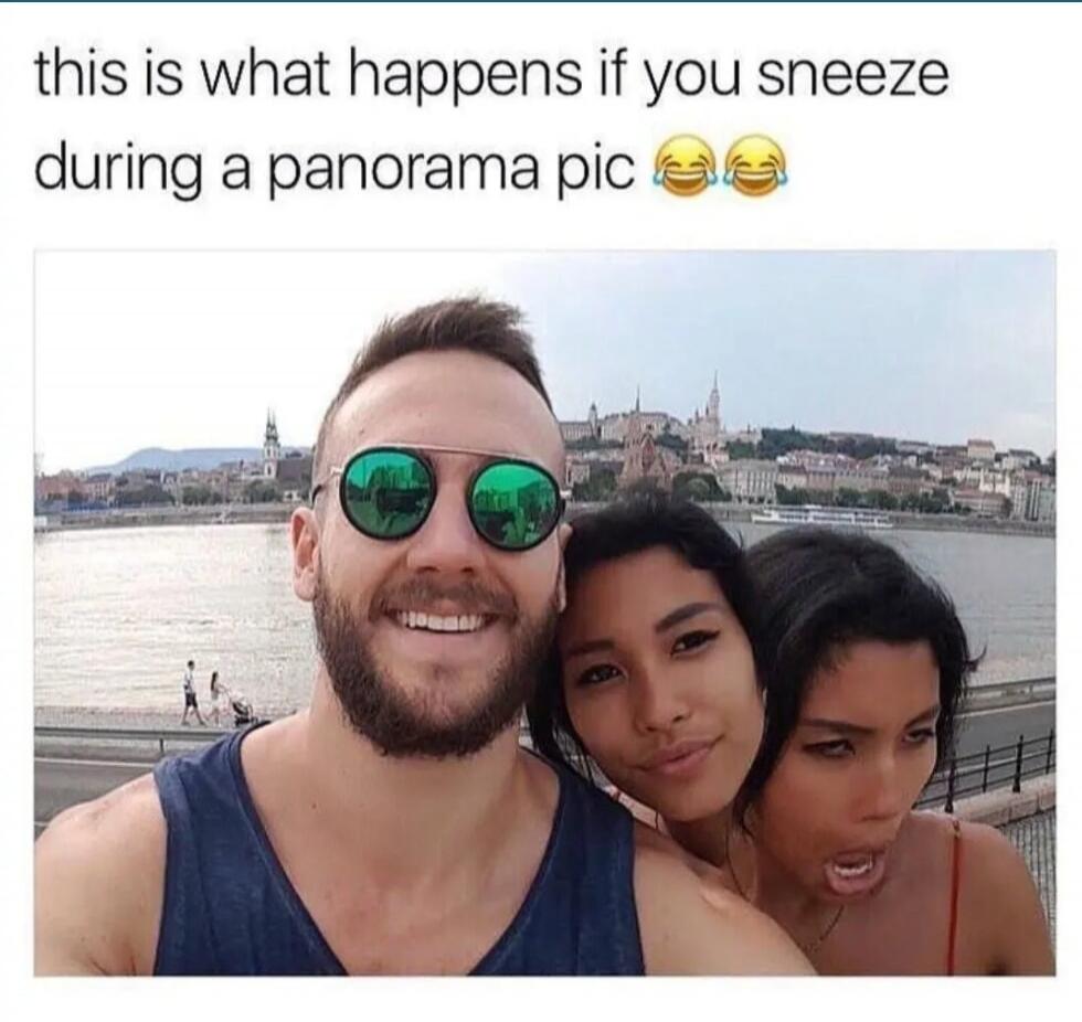 this is what happens if you sneeze during a panorama pic 😂😂