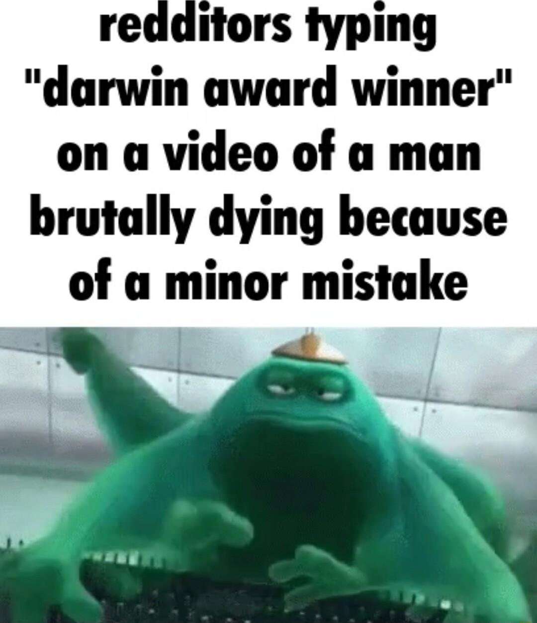 redditors typing darwin award winner on a video of a man brutally dying because of a minor mistake
