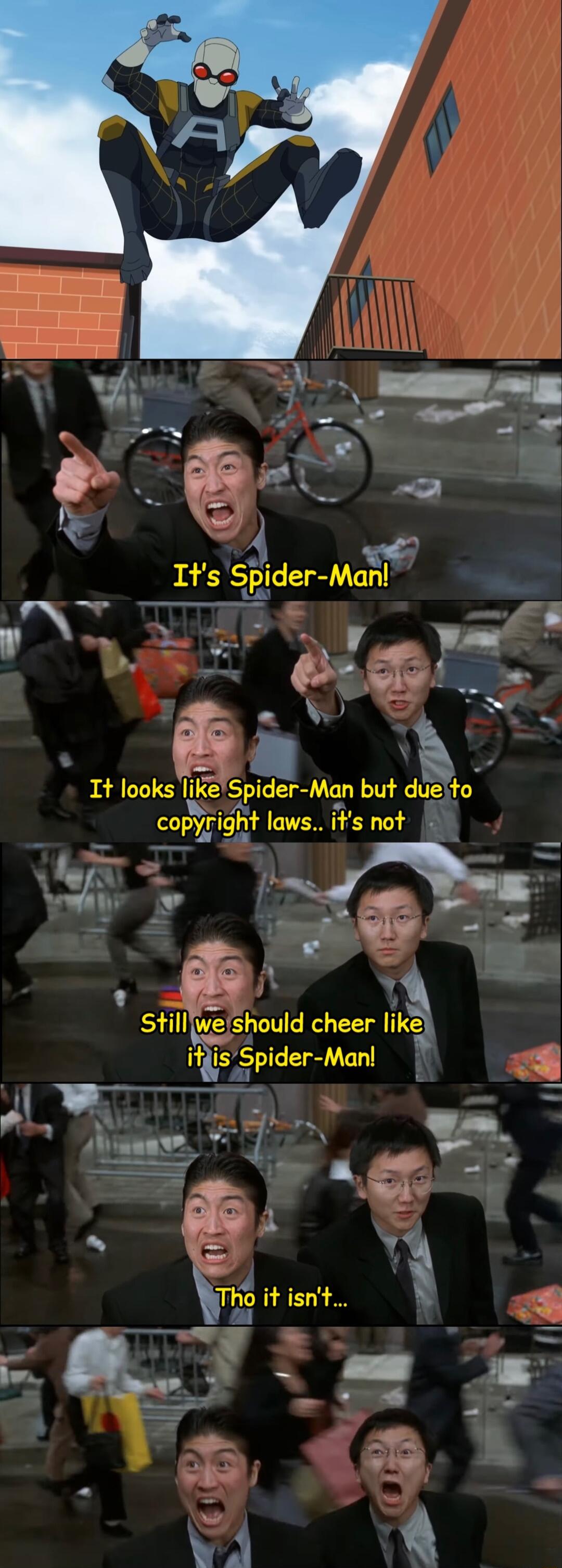 Tt looks like plder Man but due fo copi right laws its not s Splder Man