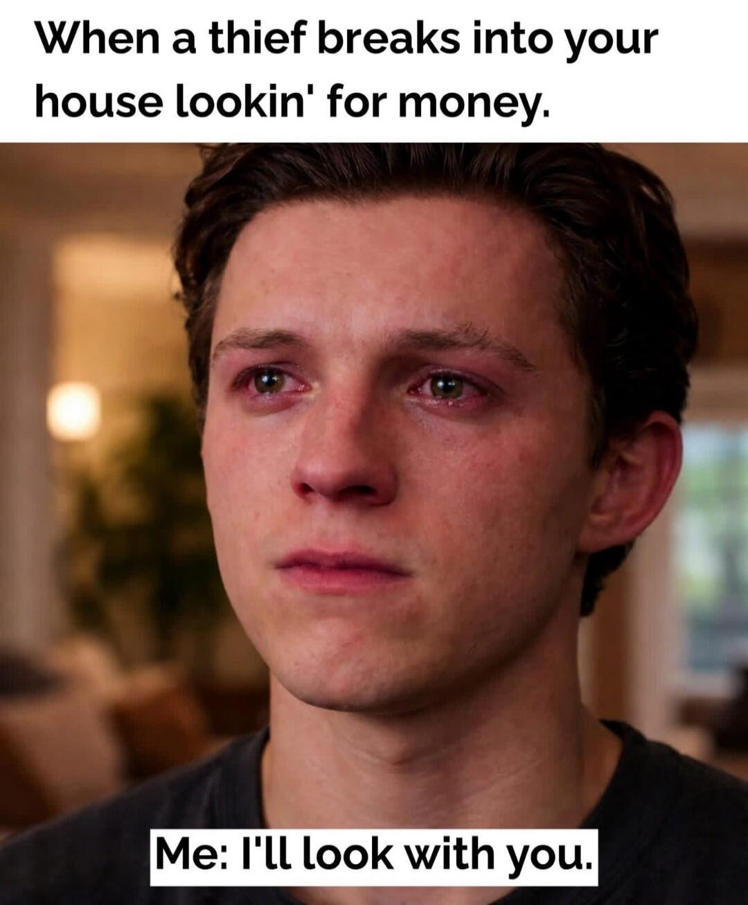 When a thief breaks into your house lookin' for money. Me: I'll look with you.