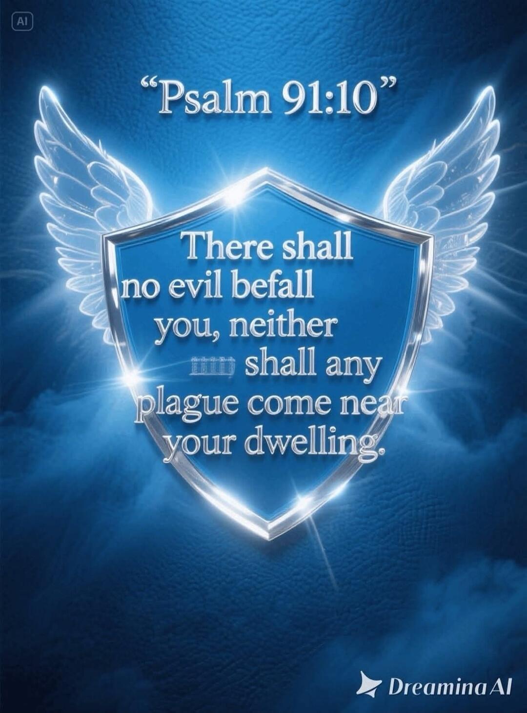 Psalm 91:10. There shall no evil befall you, neither shall any plague come near your dwelling. AI. Dreamina AI.