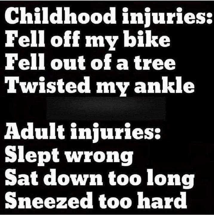 Childhood injuries Fell off my bike Fell out of a tree Twisted my ankle Adult injuries Slept wrong CELE LA R LY LT Sneezed too hard