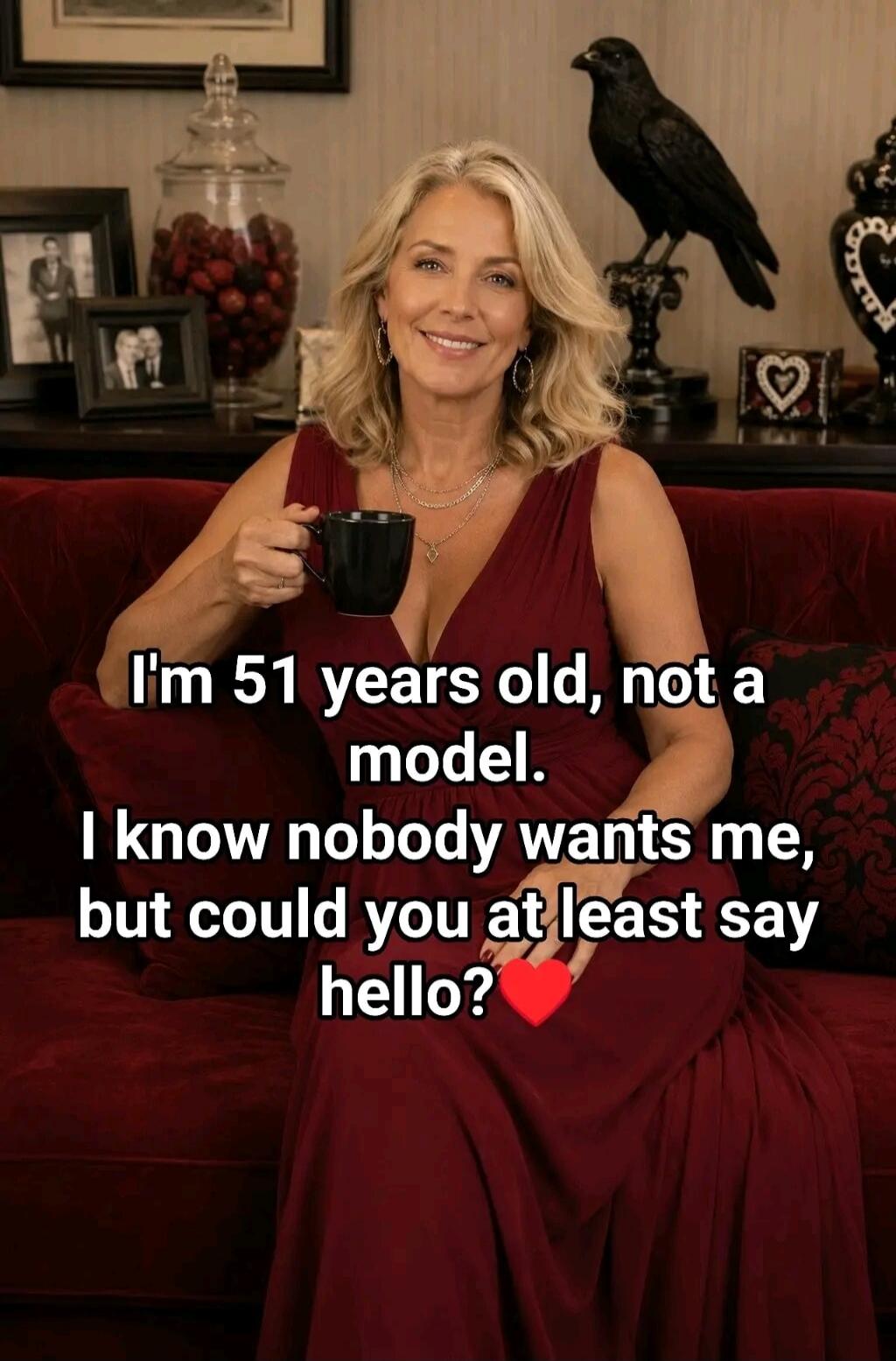 I'm 51 years old, not a model. I know nobody wants me, but could you at least say hello?