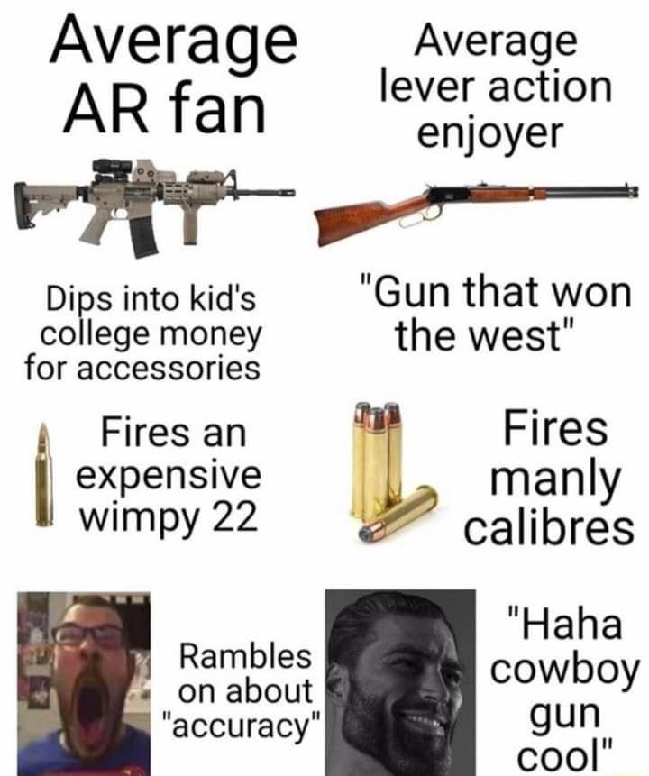 Average Jverage ever action AR fan Hhater R Dips into kids Gun that won college money the west for accessories Fires an Fires m expensive manly wimpy 22 calibres Haha M Rambles on about cowboy accuracy gun cool