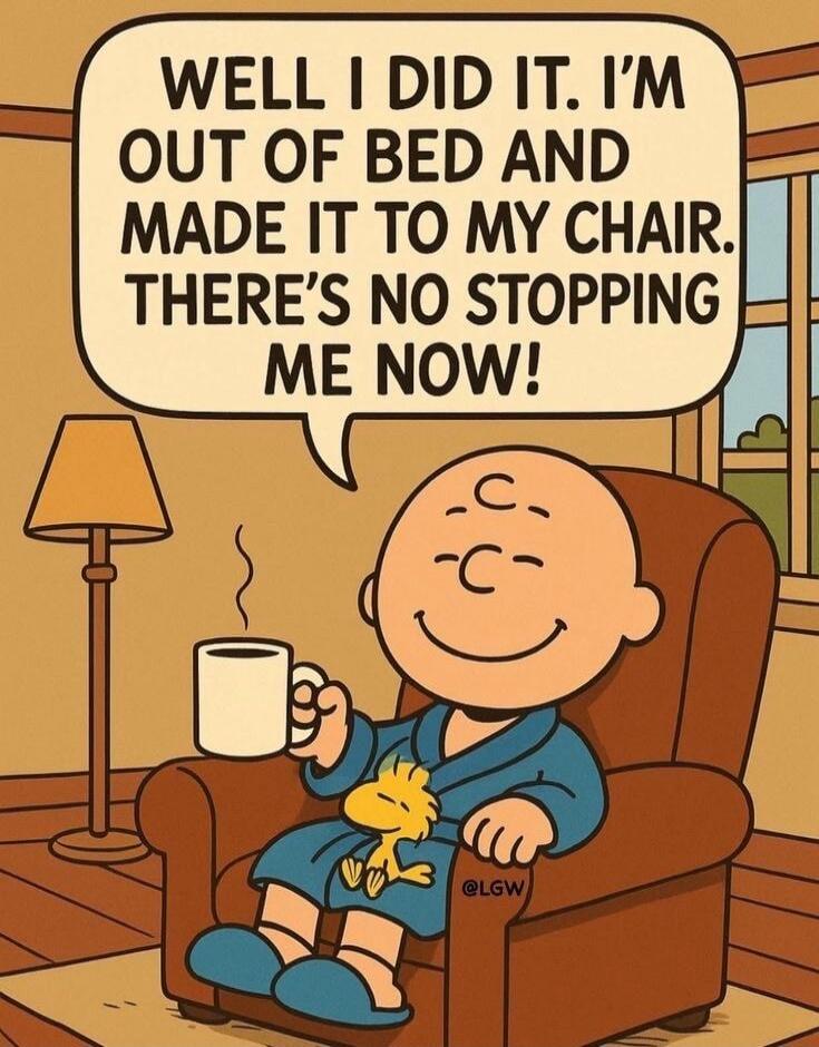 WELL I DID IT. I'M OUT OF BED AND MADE IT TO MY CHAIR. THERE'S NO STOPPING ME NOW!