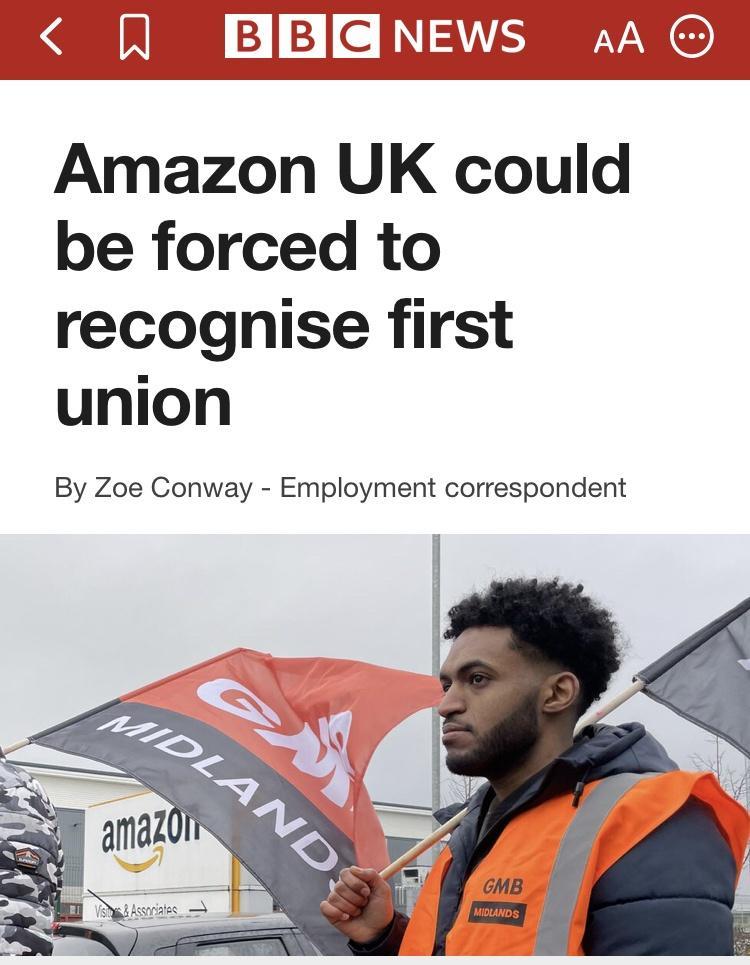 KSEAI C NSy e Amazon UK could be forced to recognise first union By Zoe Conway Employment correspondent