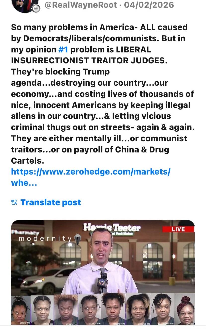 So many problems in America- ALL caused by Democrats/liberals/communists. But in my opinion #1 problem is LIBERAL INSURRECTIONIST TRAITOR JUDGES. They're blocking Trump agenda...destroying our country...our economy...and costing lives of thousands of nice, innocent Americans by keeping illegal aliens in our country...& letting vicious criminal thug