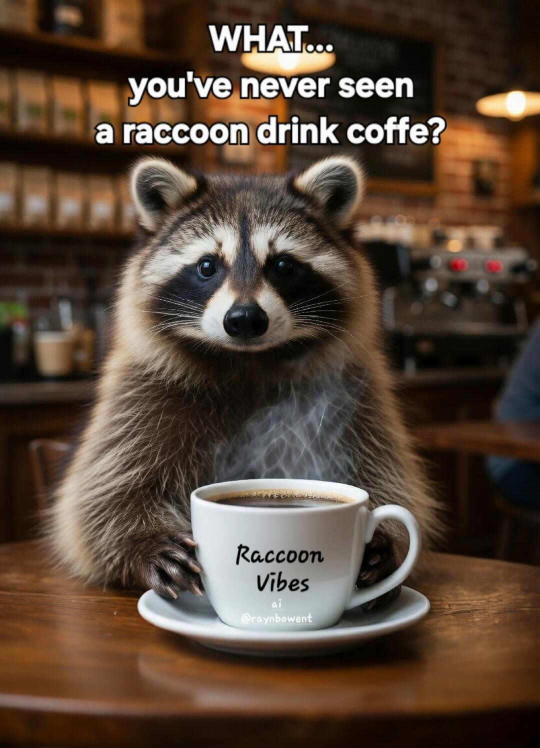 WHAT... you've never seen a raccoon drink coffe? Raccoon Vibes ai @raynbowent