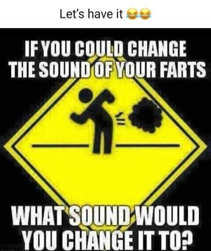 Let's have it 😂😂😂 IF YOU COULD CHANGE THE SOUND OF YOUR FARTS WHAT SOUND WOULD YOU CHANGE IT TO?