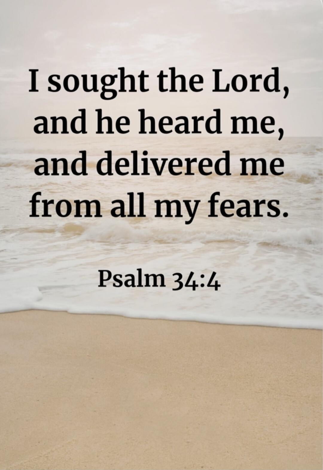 I sought the Lord, and he heard me, and delivered me from all my fears. Psalm 34:4
