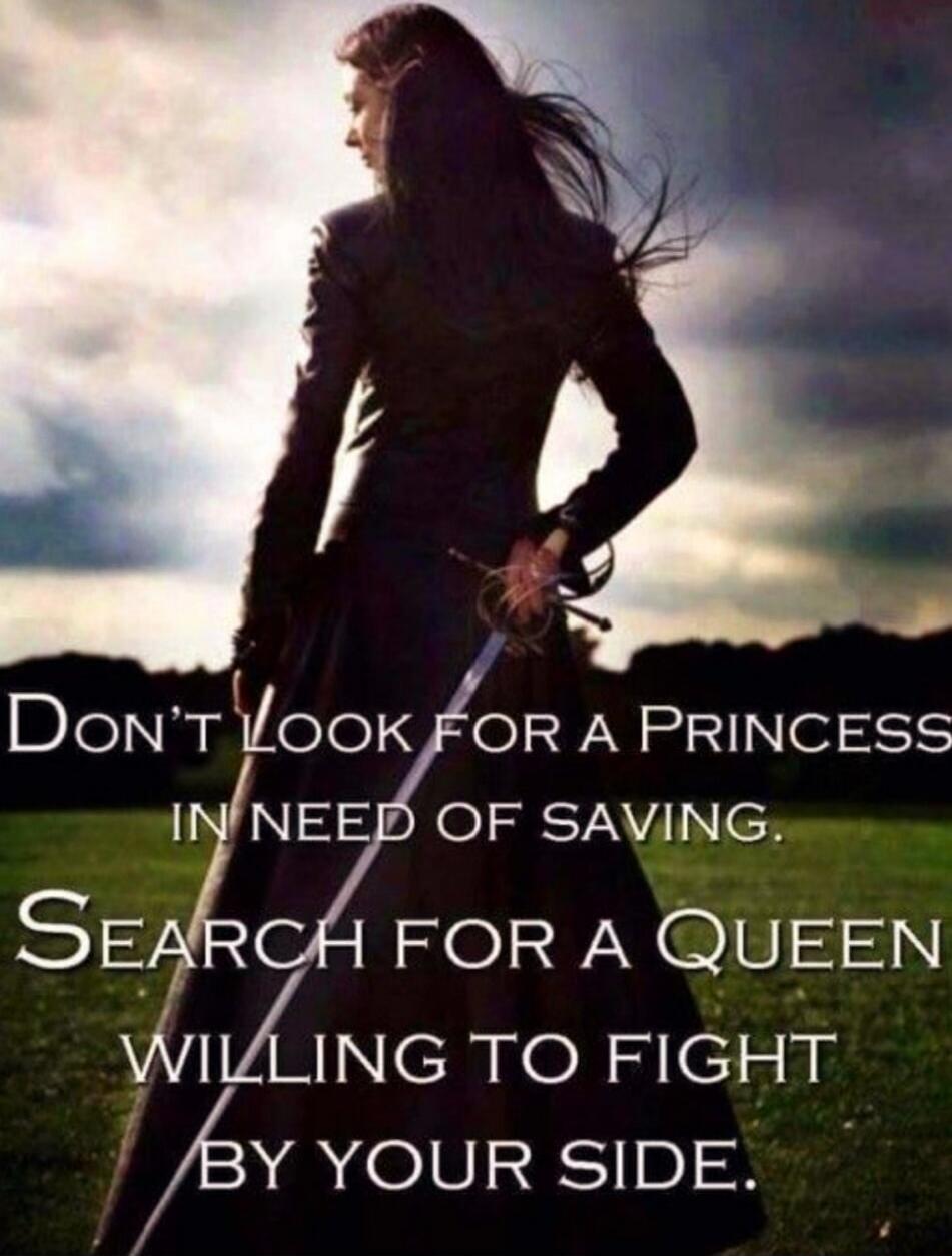 Don't Look for a Princess IN NEED OF SAVING. SEARCH FOR A QUEEN WILLING TO FIGHT BY YOUR SIDE.