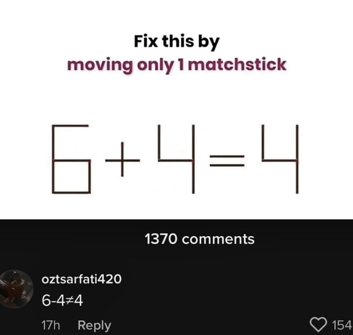 Fix this by moving only 1 matchstick Eer L 1370 comments oztsarfati420 6 44 17t R