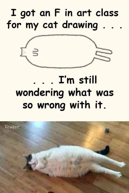 I got an F in art class for my cat drawing s Im still wondering what was so wrong with it