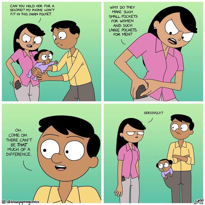 CAN Y0U HOLD HER FOR A SECOND MY PHONE WONT FIT INTHIS DAMN POCKET b it brownpsperbagcamics