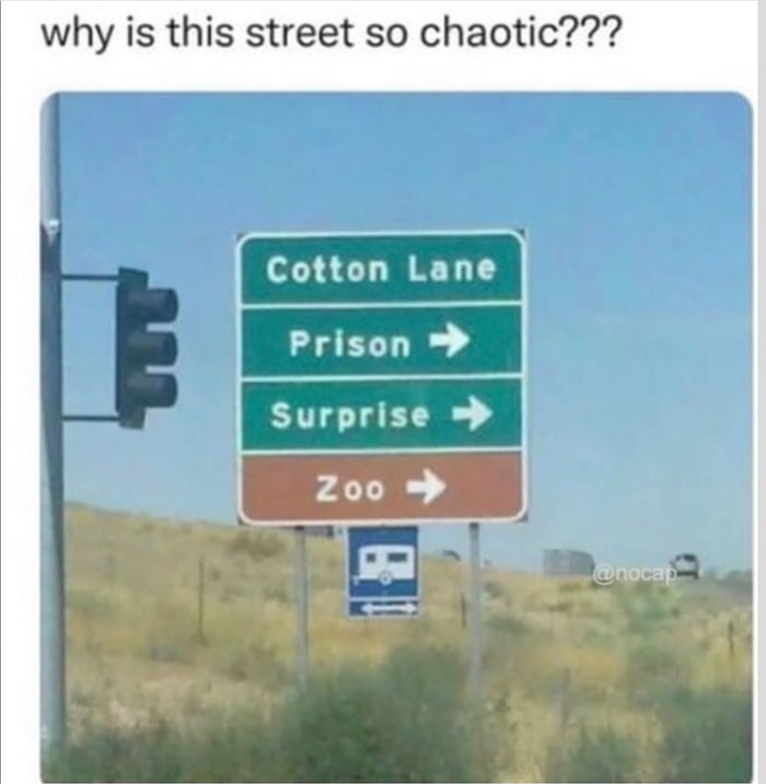 why is this street so chaotic???
Cotton Lane
Prison →
Surprise →
Zoo →