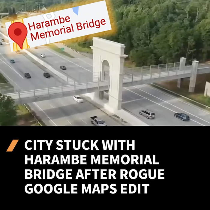 CITYSTUCKWITH HARAMBE MEMORIAL BRIDGE AFTER ROGUE GOOGLE MAPS EDIT