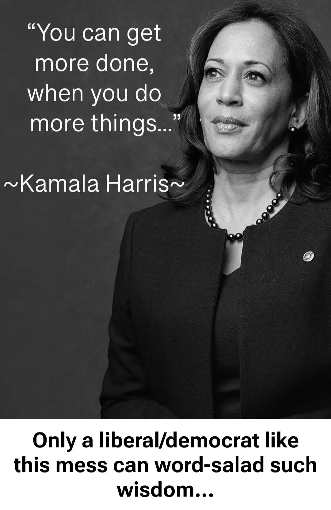 You can get more done, when you do more things... ~Kamala Harris~ Only a liberal/democrat like this mess can word-salad such wisdom...