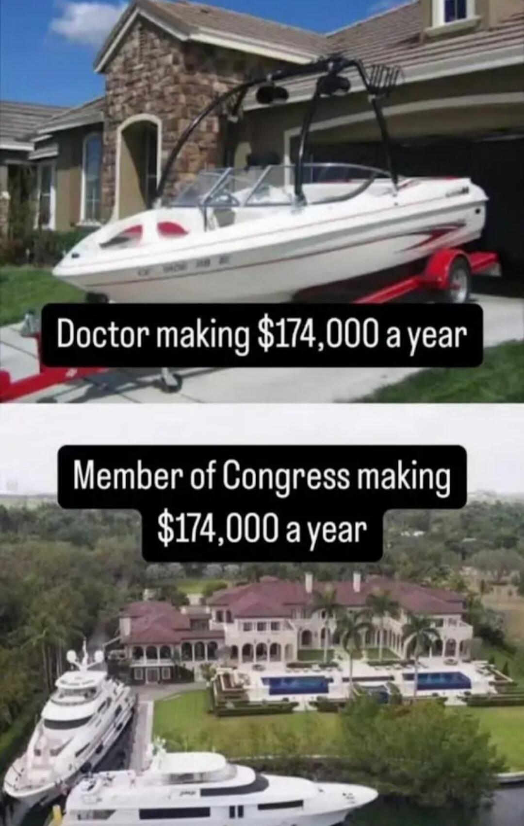 Doctor making $174,000 a year
Member of Congress making $174,000 a year