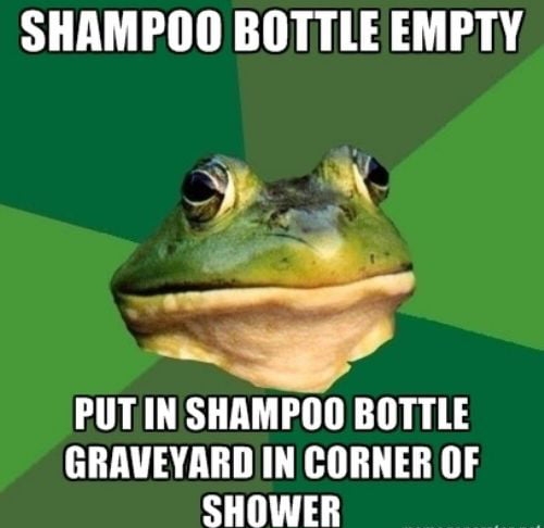 SHAMPOO BOTTLE EMPTY N x py PUTIN SHAMPOO BOTTLE GRAVEYARD IN CORNER OF SHOWER