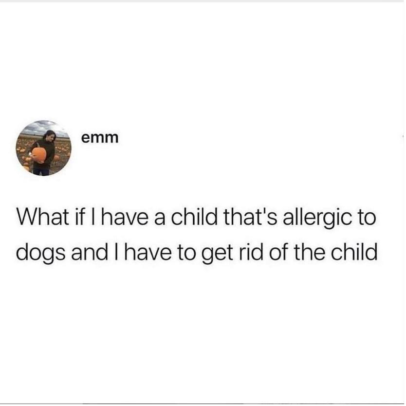 i emm What if have a child thats allergic to dogs and have to get rid of the child