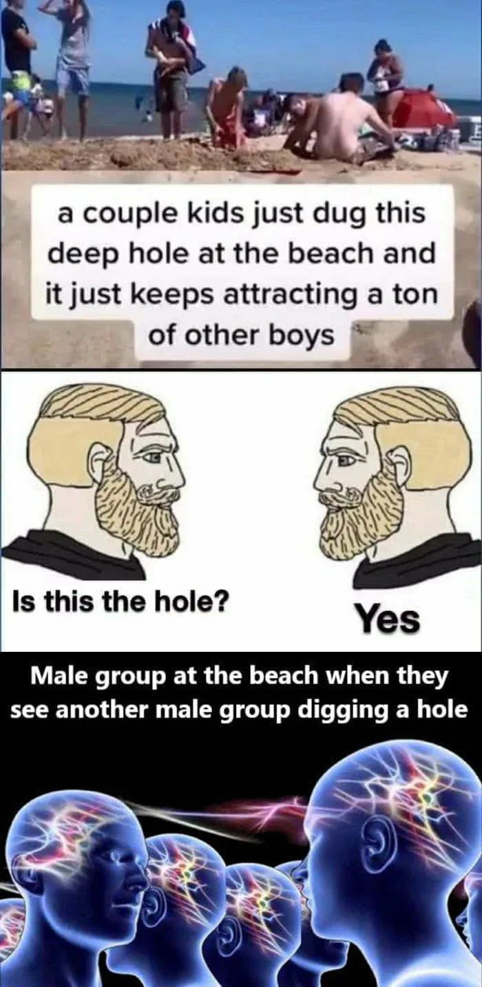 deep hole at the beach and itjust keeps attracting a ton of other boys Male group at the beach when they LG B CRG TG G T T I T IR T S