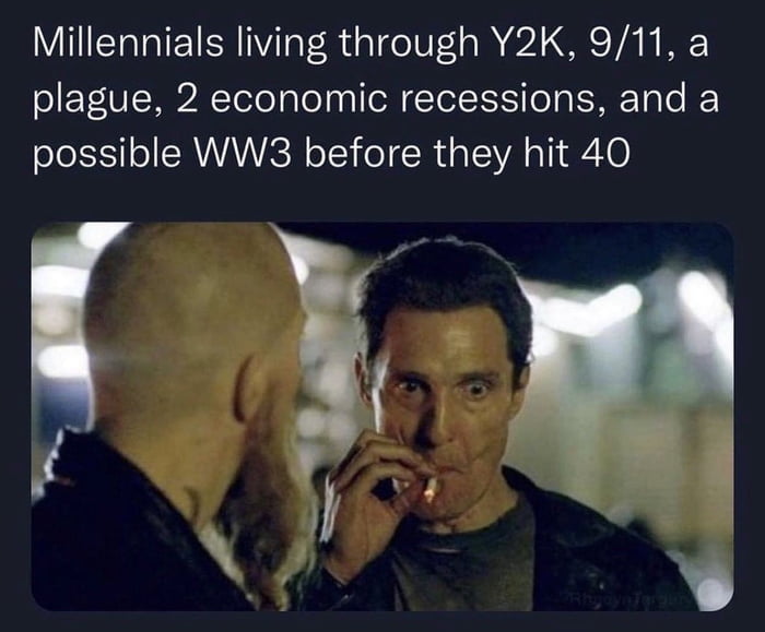 Millennials living through Y2K 911 a S E VERPACTelelalo il N el o a R TpTe e possible WW3 before they hit 40