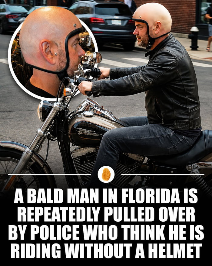 A BALD MAN IN FLORIDA IS REPEATEDLY PULLED OVER BY POLICE WHO THINK HE IS RIDING WITHOUT A HELMET