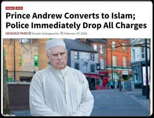 Prince Andrew Converts to Islam; Police Immediately Drop All Charges
GENESIS TIMES © Exavier Saskagochie • February 19, 2026