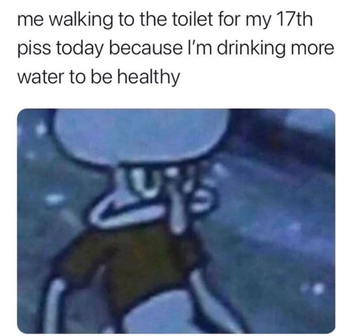 me walking to the toilet for my 17th piss today because Im drinking more water to be healthy