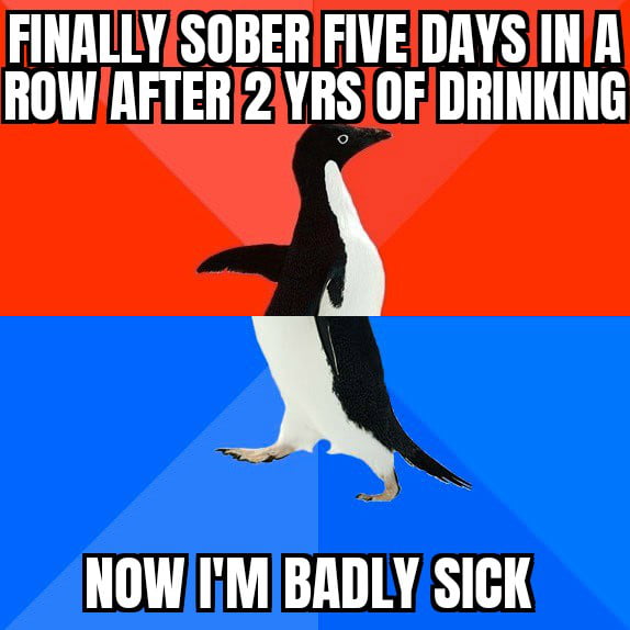 FINALLYSOBER FIVE DAYSIN A ROWRFTER2YRSOF DRINKING NOWIMBADLY SICK